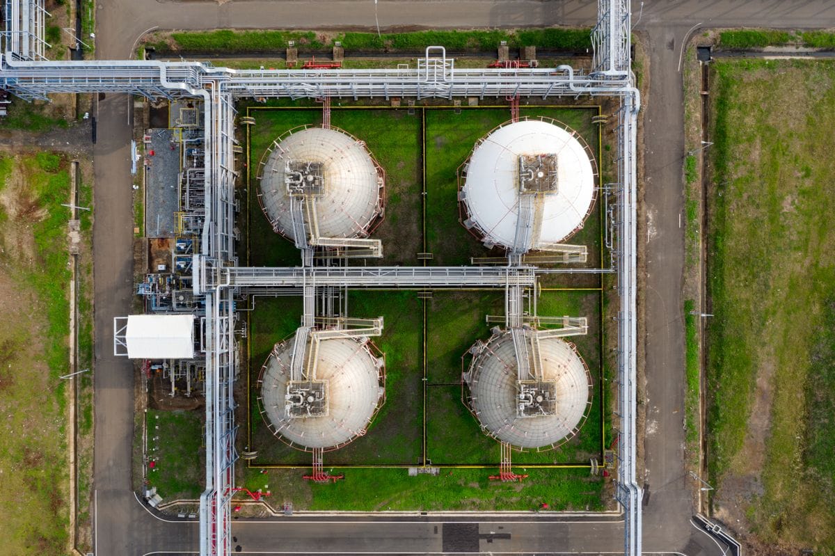 Industrial hydrogen production and export terminal infrastructure at a port in Asia